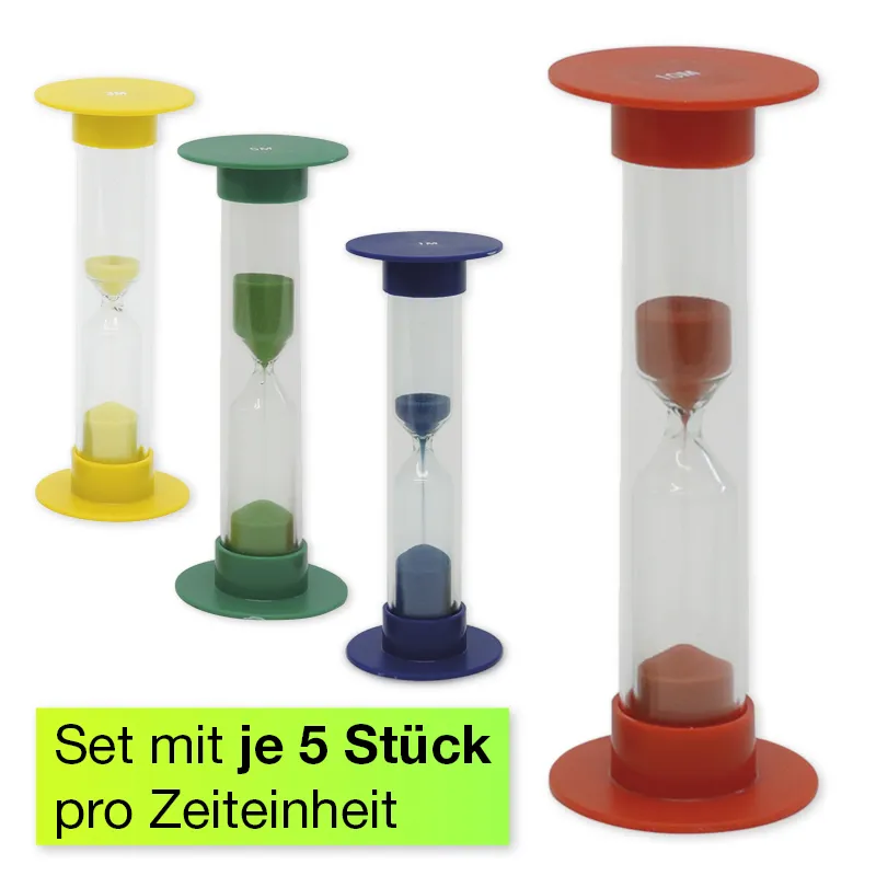 Reloj de Arena 5 Piezas, 10 cm Alto, 2,5 cm ø (1 Unidad de Tiempo)