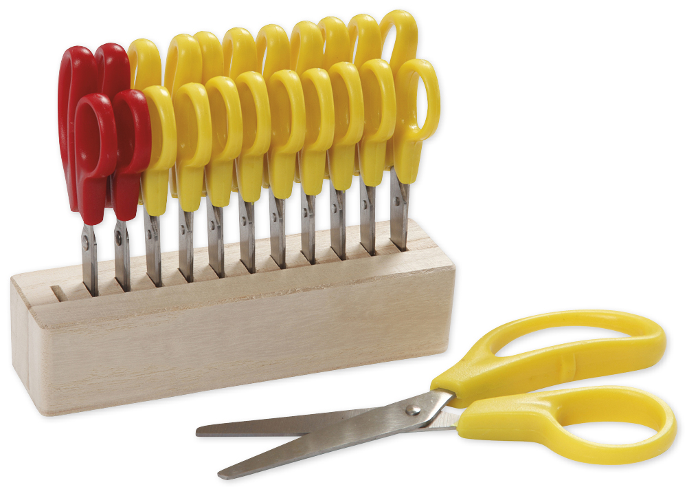 TimeTEX Kinderscheren mit großen Grifflöchern im Holzständer, 13-tlg.