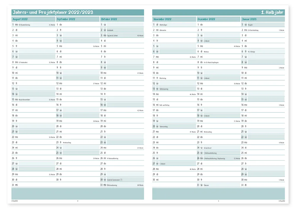 TimeTEX Design-Schulplaner A5-Plus 2026/2027, mint