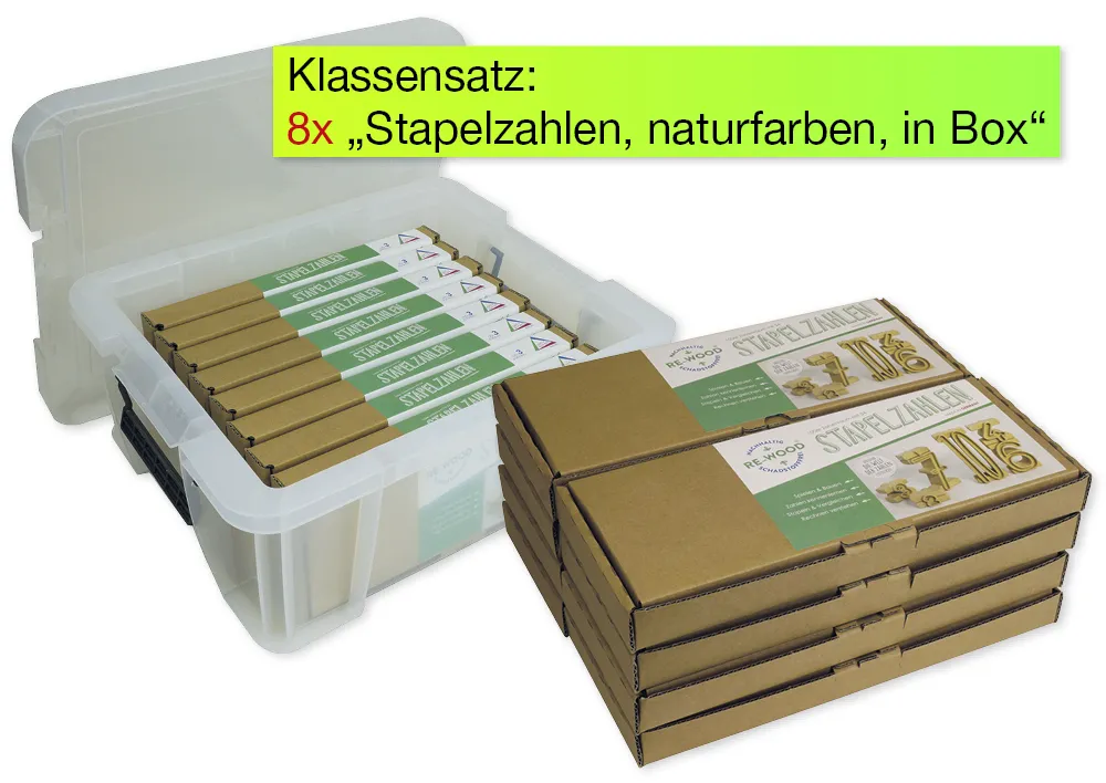 Klassuppsättning staplingsnummer, naturlig färg, 8 stycken, i staplingslåda