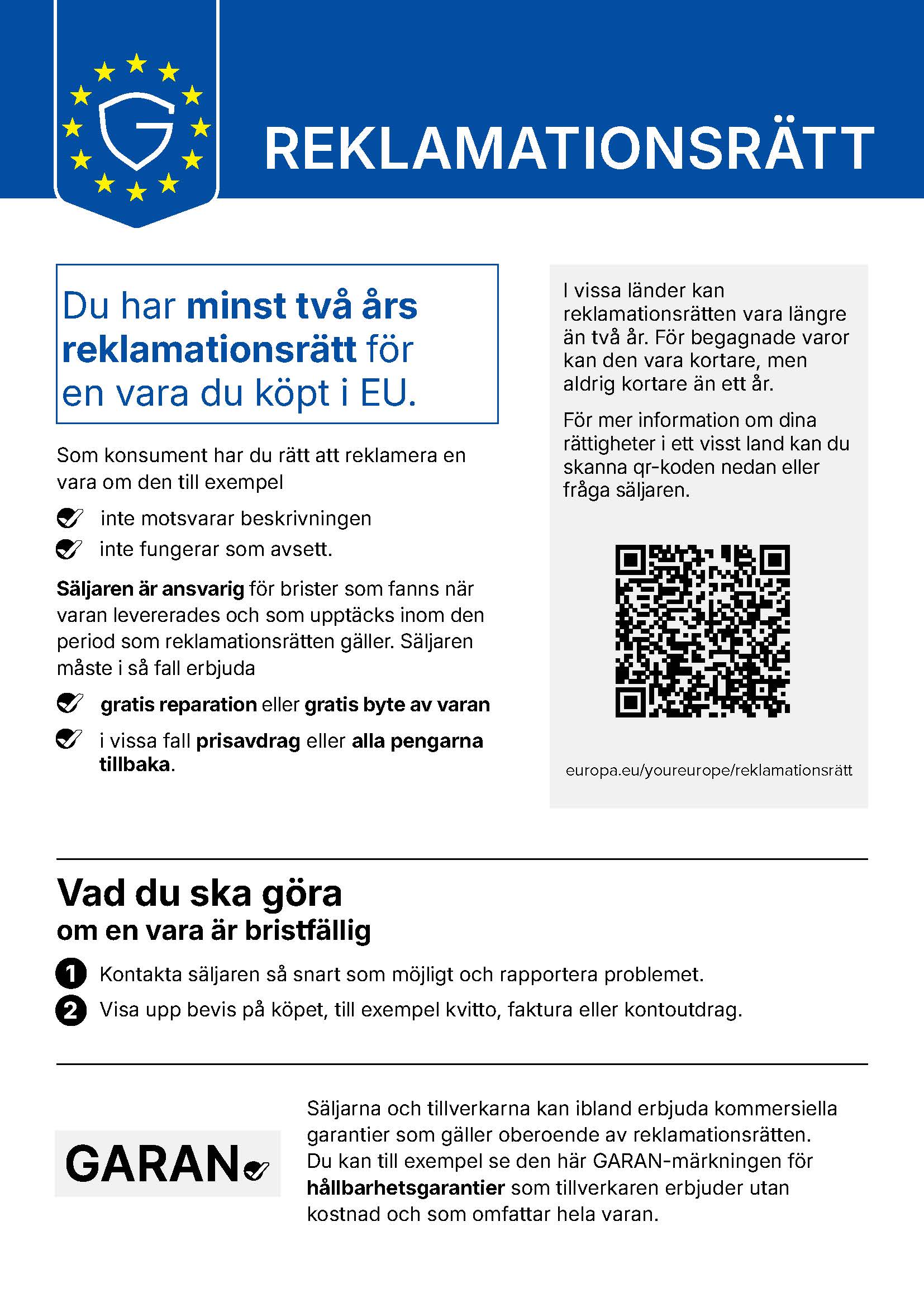 Information om den lagstadgade garantin att ladda ner