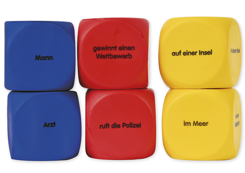 Set Flüster-Würfel 6-tlg. Deutsch "Geschichten-Einstieg", 4 cm Set Flüster-Würfel 6-tlg. Deutsch "Geschichten-Einstieg", 4 cm