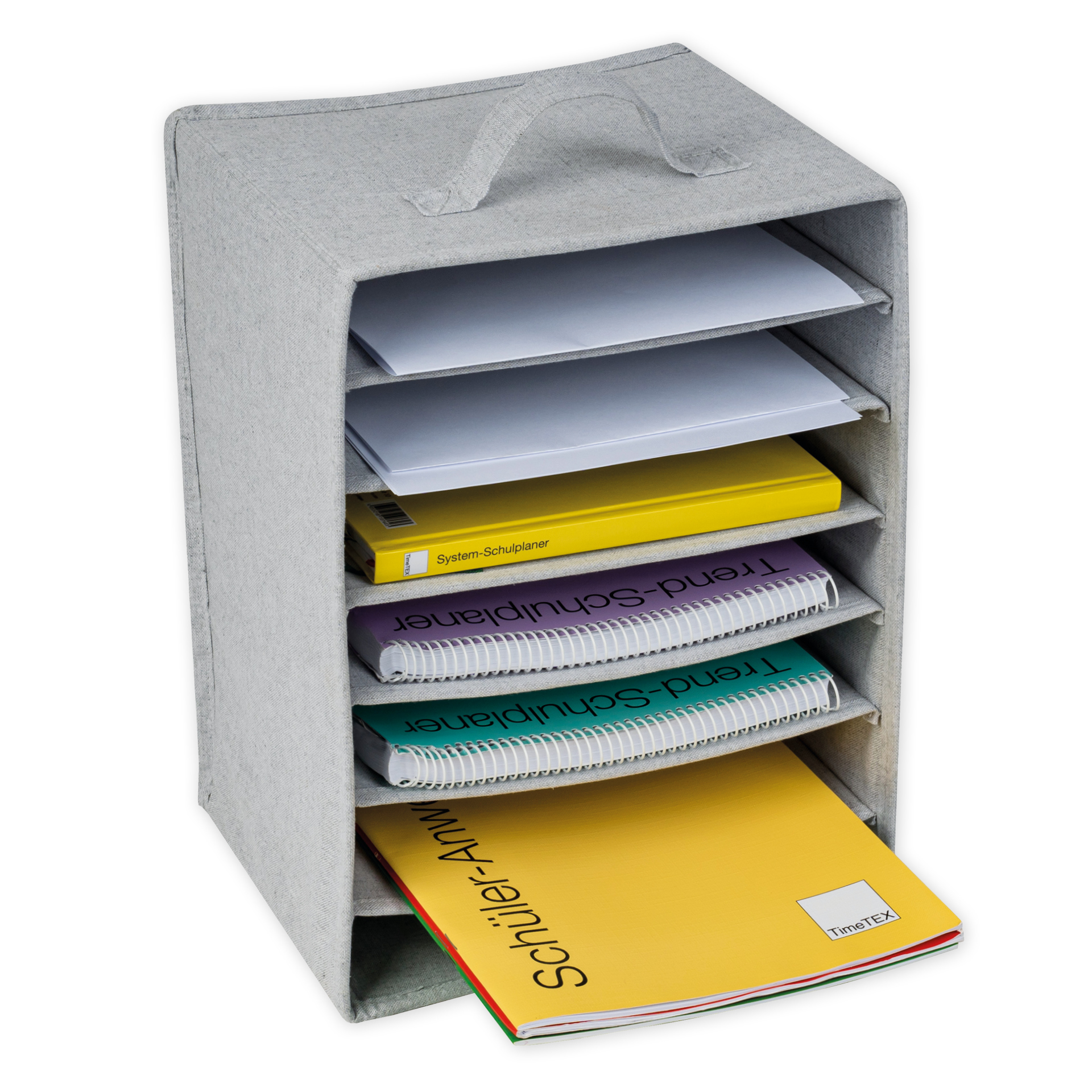 TimeTEX Fächerbox "Origami" A4 mit 7 Fächern, aus Stoff, hellgrau