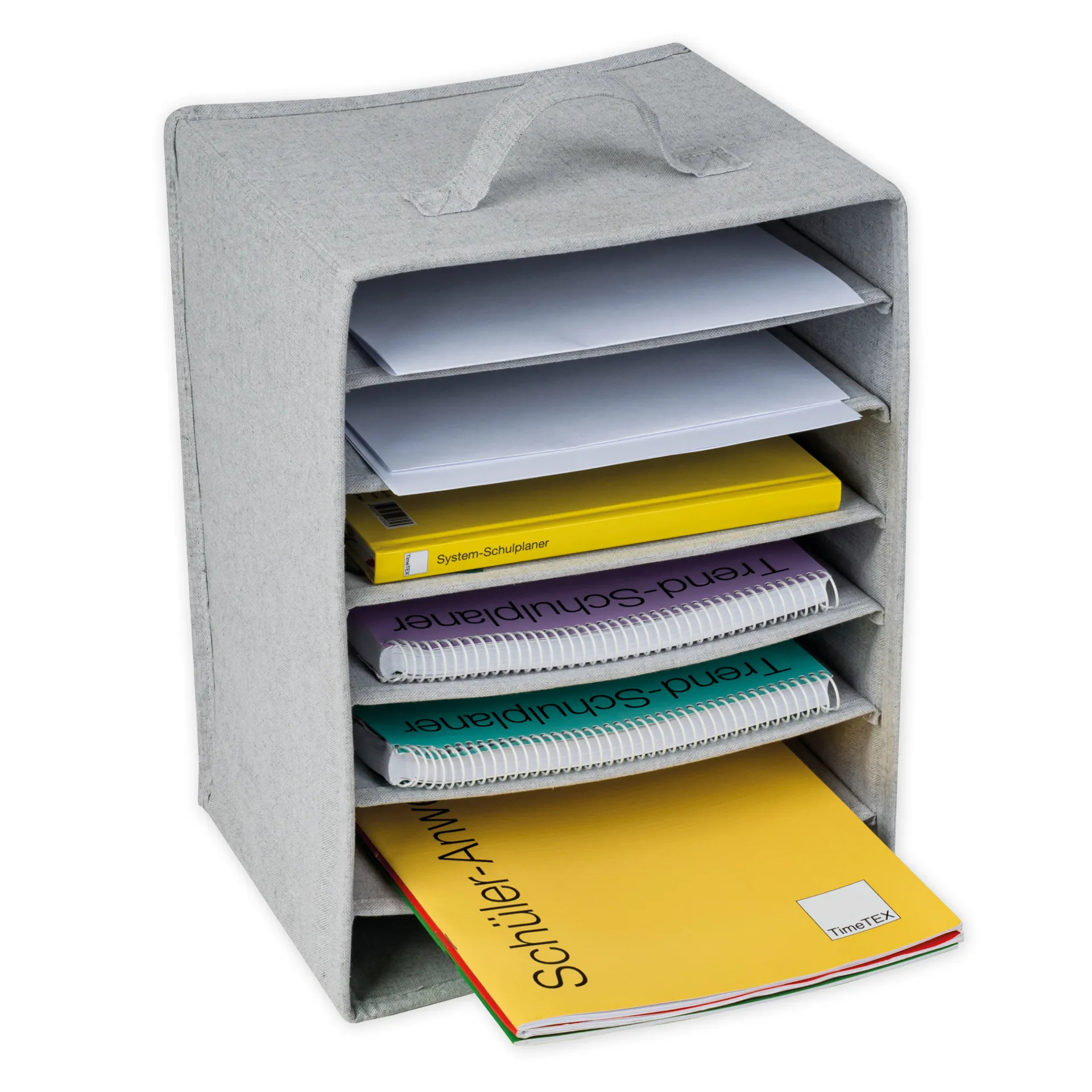 TimeTEX Sorteerbox "Origami" A4 met 7 vakken, van stof, lichtgrijs