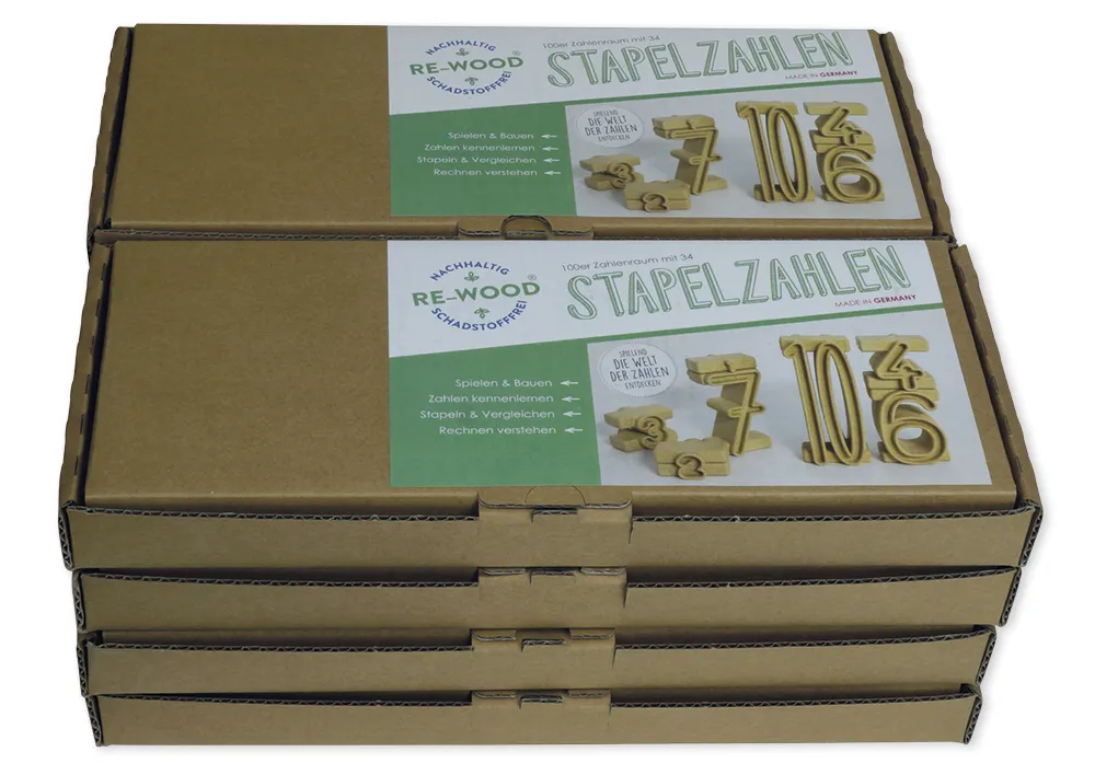 Klassensatz Stapel-Zahlen naturfarben, 8-tlg., in Stapel-Box