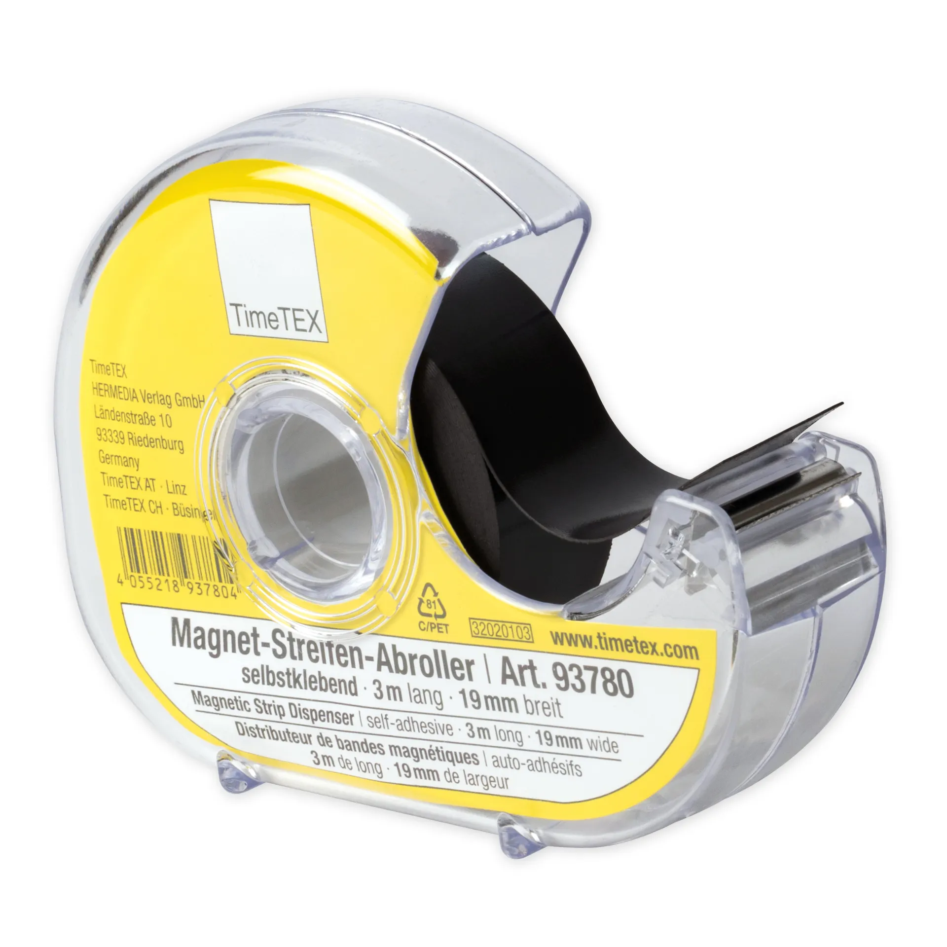 Dispenser met zelfklevend magneetband, 19 mm, 3 m