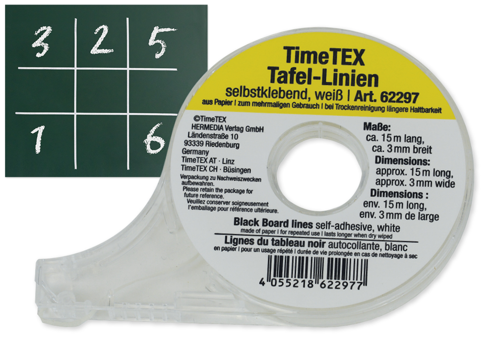 Líneas de pizarra autoadhesivas, blancas, en dispensador, 15 m / 3 mm