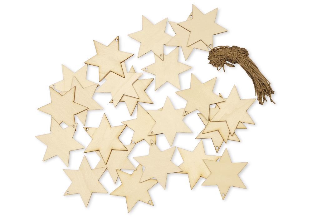 Étoiles en bois à accrocher, 24 pièces Étoiles en bois à accrocher, 24 pièces