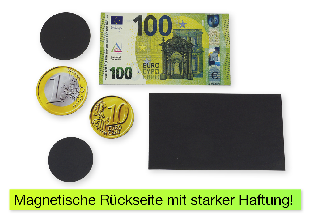 Euro regnepenge demo sæt, magnetiske, 100 stk i kuffert