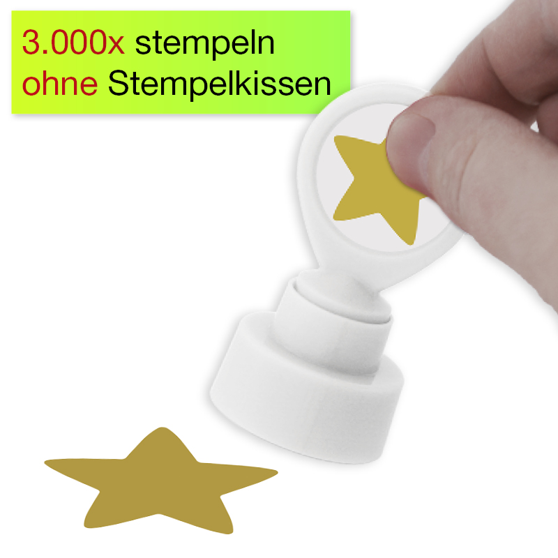 Screentryckstämpel "Perpetuum" rund "stjärnguldfärgad"