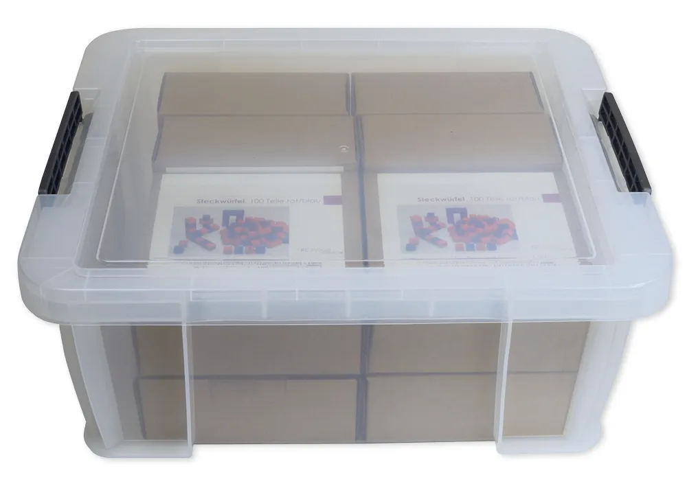 Klassensatz Rechen-Steckwürfel 2x2 cm, rot/blau, 8-tlg., in Stapel-Box
