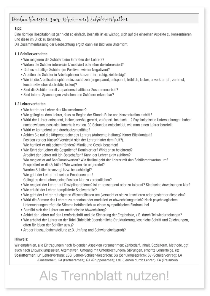 Block Unterrichts-Besuche A4 "Meine Hospitation", 50 Blatt