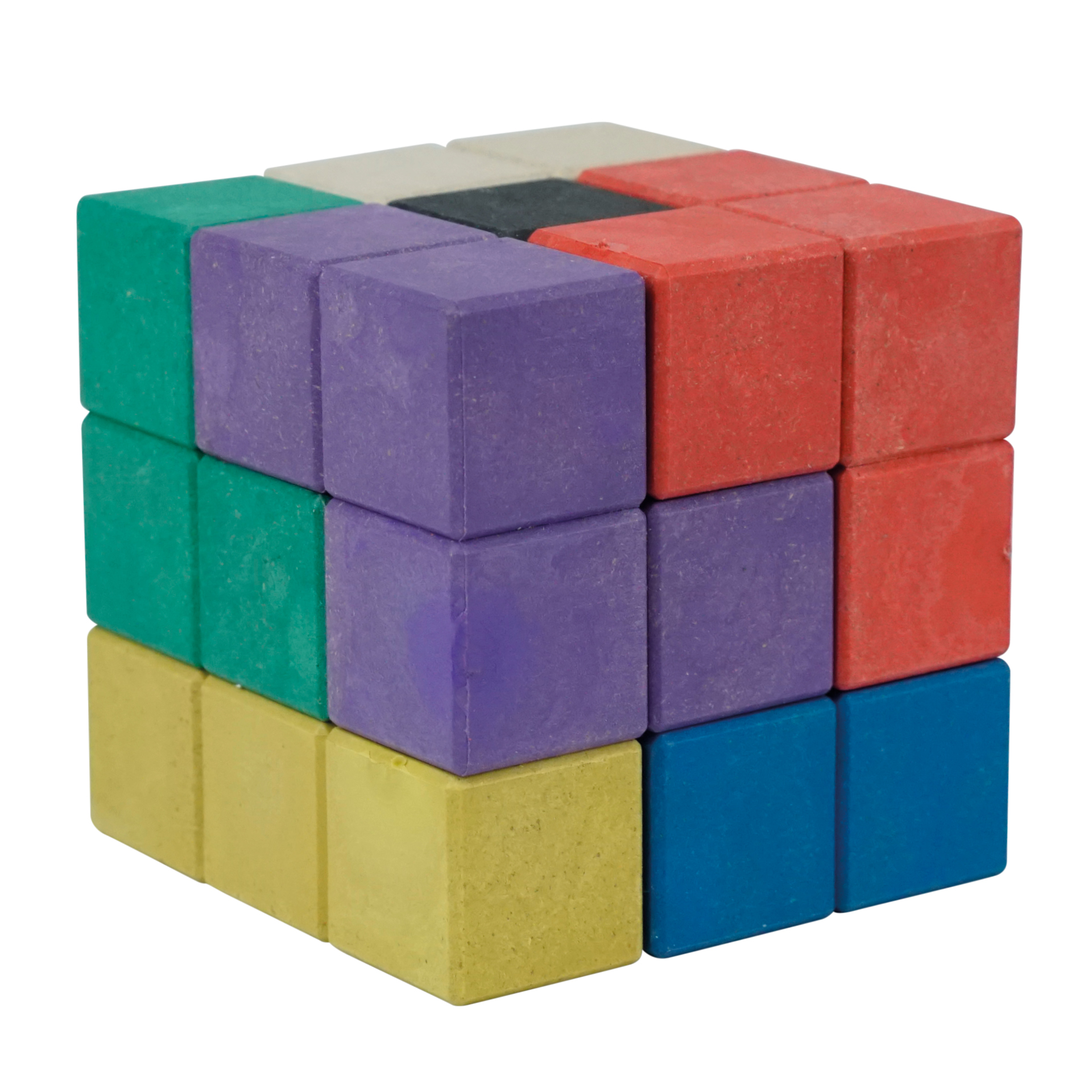 Soma-kubussen, hout, 60x60 mm, 7 gekleurde figuren in box