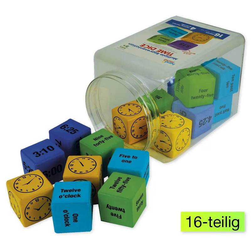 Set Flüster-Würfel "Uhrzeiten", 4,3 cm, 16-tlg.