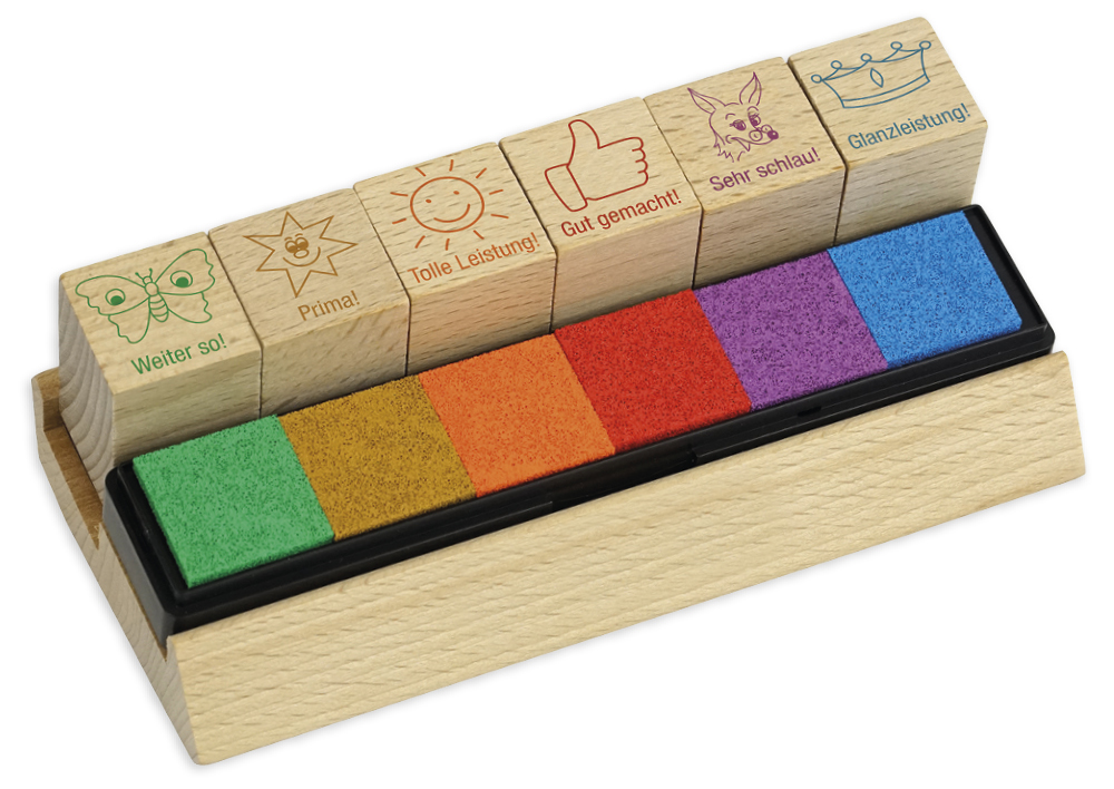 Lärarstämpel träset 6 delar "Ansporn", research färger