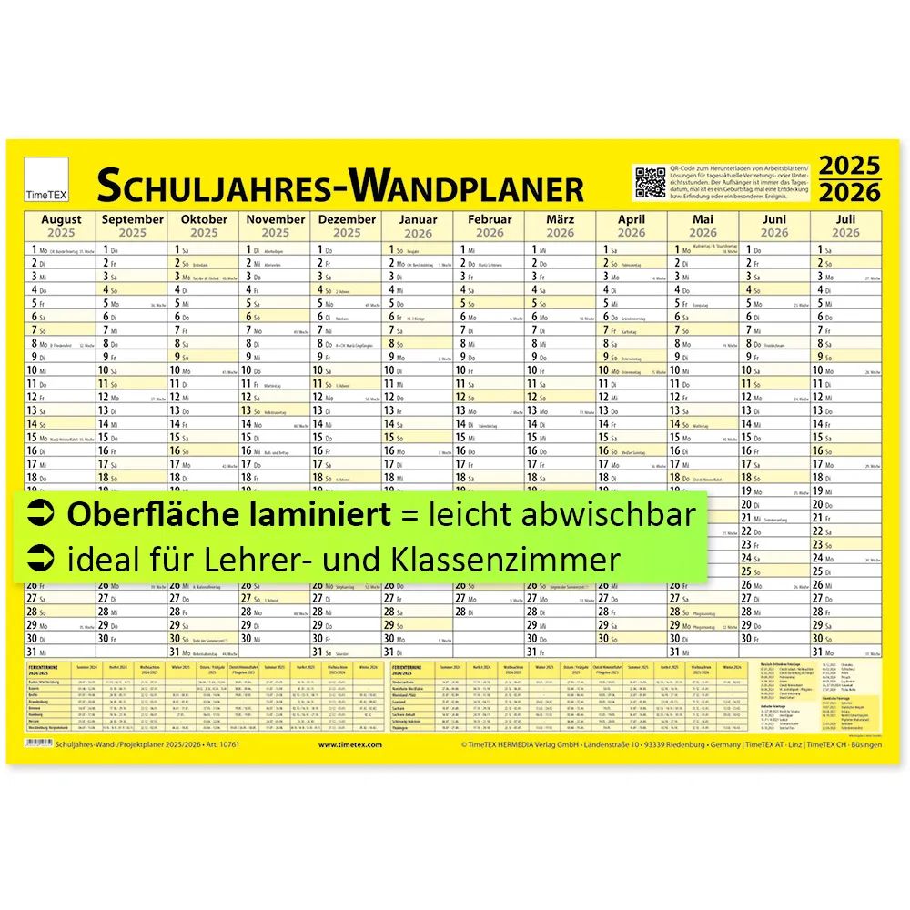 TimeTEX Schuljahres-Wand-/Projektplaner 2025/2026