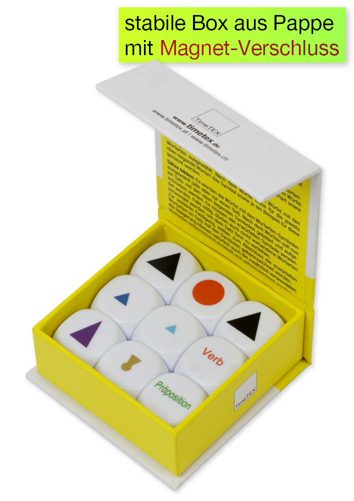 TimeTEX Würfel-Set Deutsch "Wortarten-Symbole", 9-tlg., 20 mm "Montessori Premium" TimeTEX Würfel-Set Deutsch "Wortarten-Symbole", 9-tlg., 20 mm "Montessori Premium"