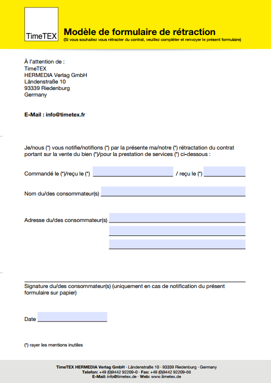 Formulaire de rétractation