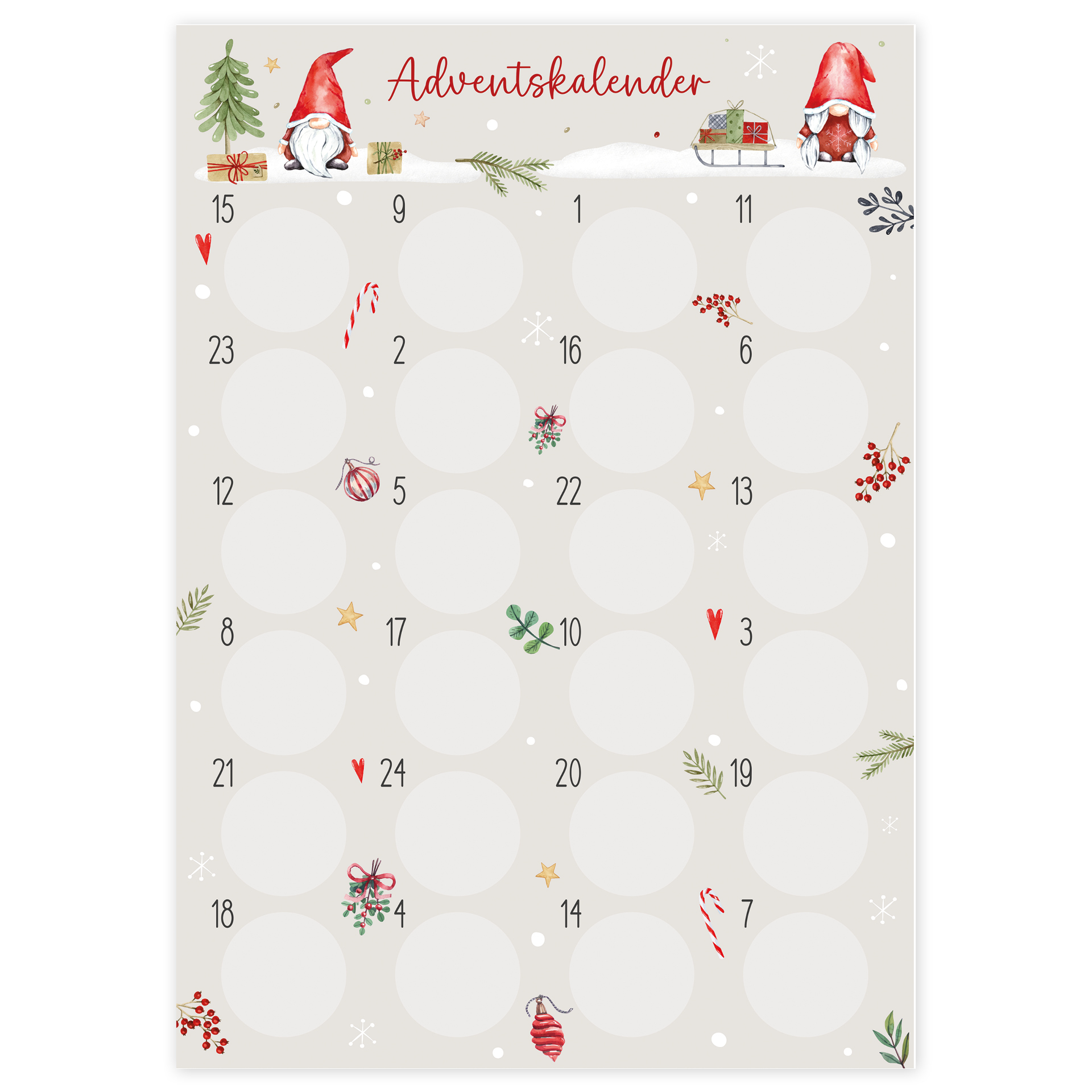 TimeTEX Rubbel-Adventskalender "Weihnachten und Wichtel", 25-tlg.