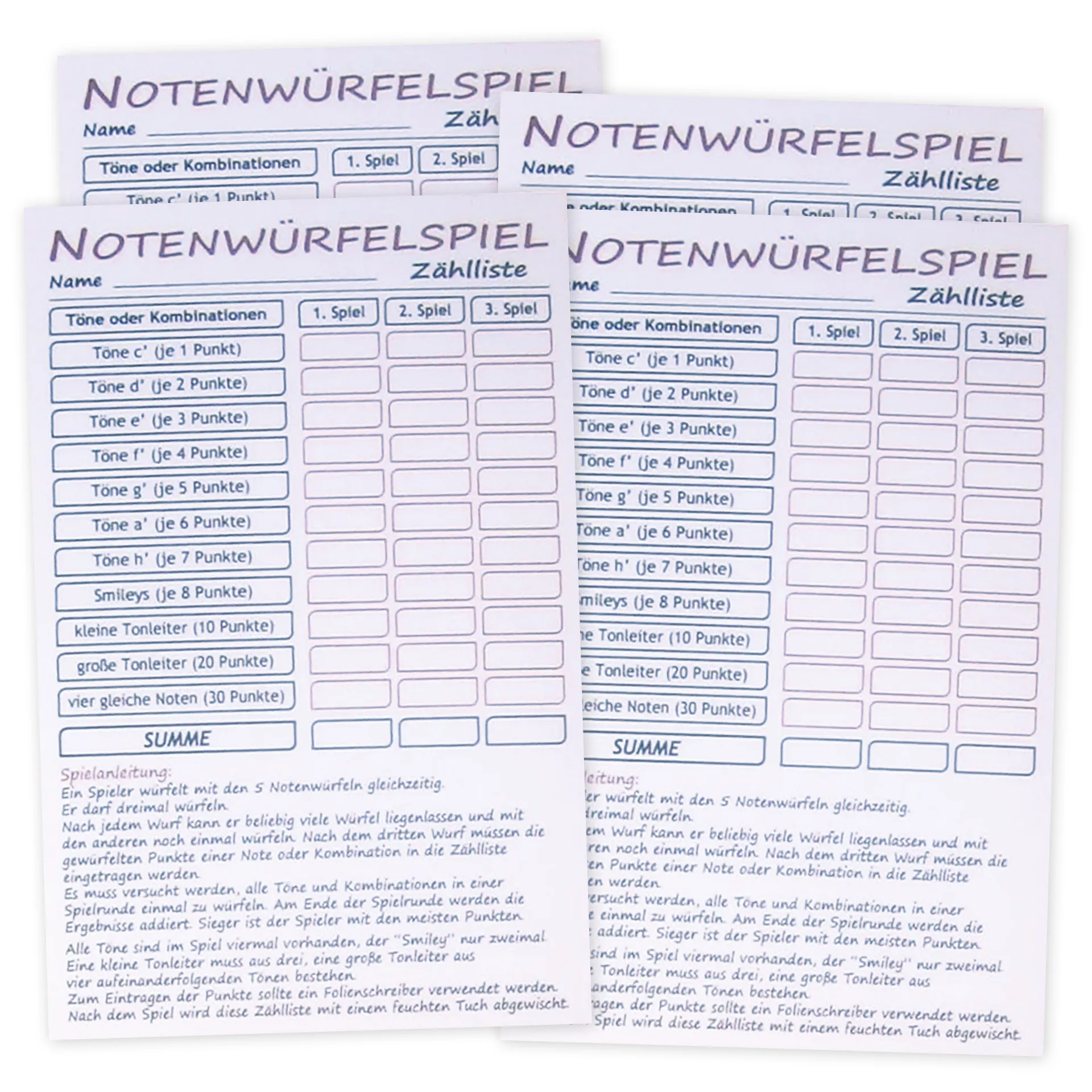 Spiel Notenwürfel c'-h', 9-tlg.