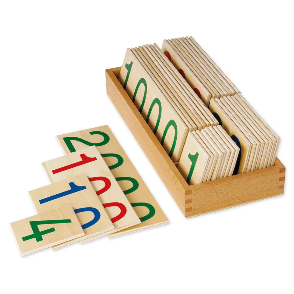 TimeTEX Hölzerne Zahlenkarten 1-9.000, groß, im Kasten "Montessori Premium"