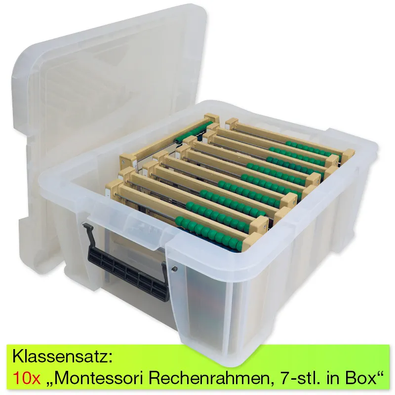 Klassensatz Rechenrahmen Montessori 7-stellig, 10-tlg., in Stapel-Box "Montessori Premium"