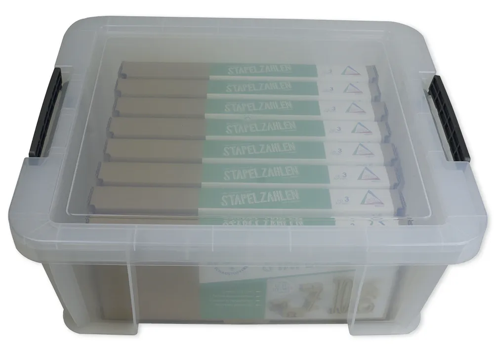 Klassensatz Stapel-Zahlen naturfarben, 8-tlg., in Stapel-Box