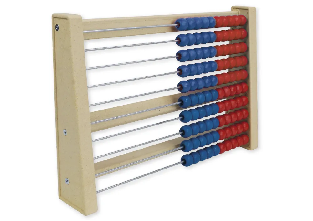 Boulier de calcul bicolore, compter jusqu’à 100, rouge/bleu