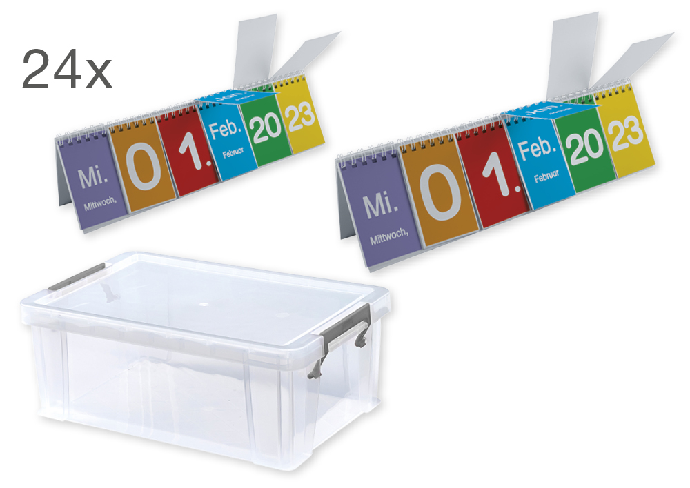 Klassensatz Klappen-Flipchart aus Pappe, Kalender, 24-tlg., in Box