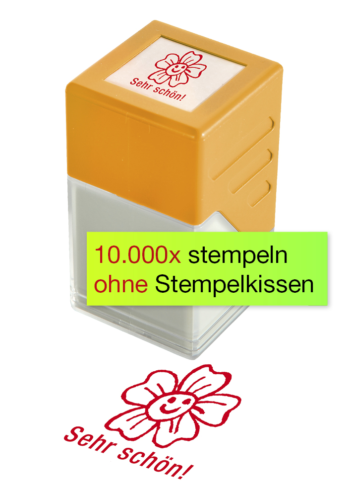 Tryckdyna stämpel "Perpetuum", Blomma "Sehr schön!"