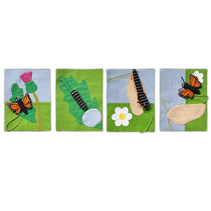 Stoffen kaarten "Levenscyclus Vlinder", 4-delig