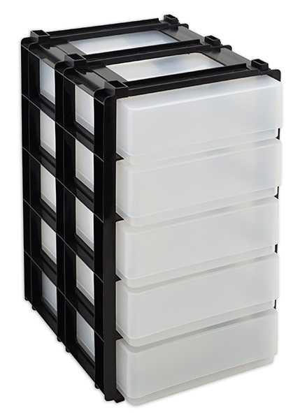 Organizator cu sertare, cu 5 cutii din plastic, A5, stivuibil