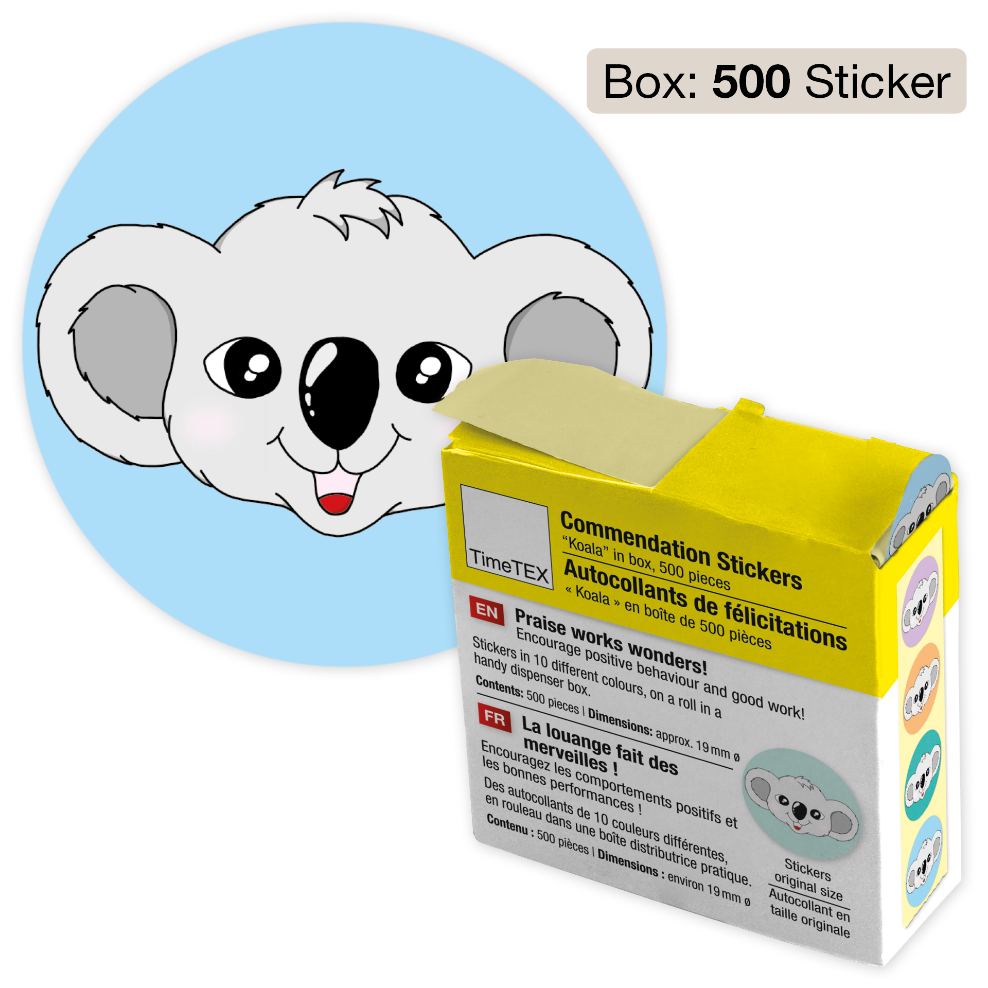 Lovdekaler "Koala" i dispenserlåda, 500 st