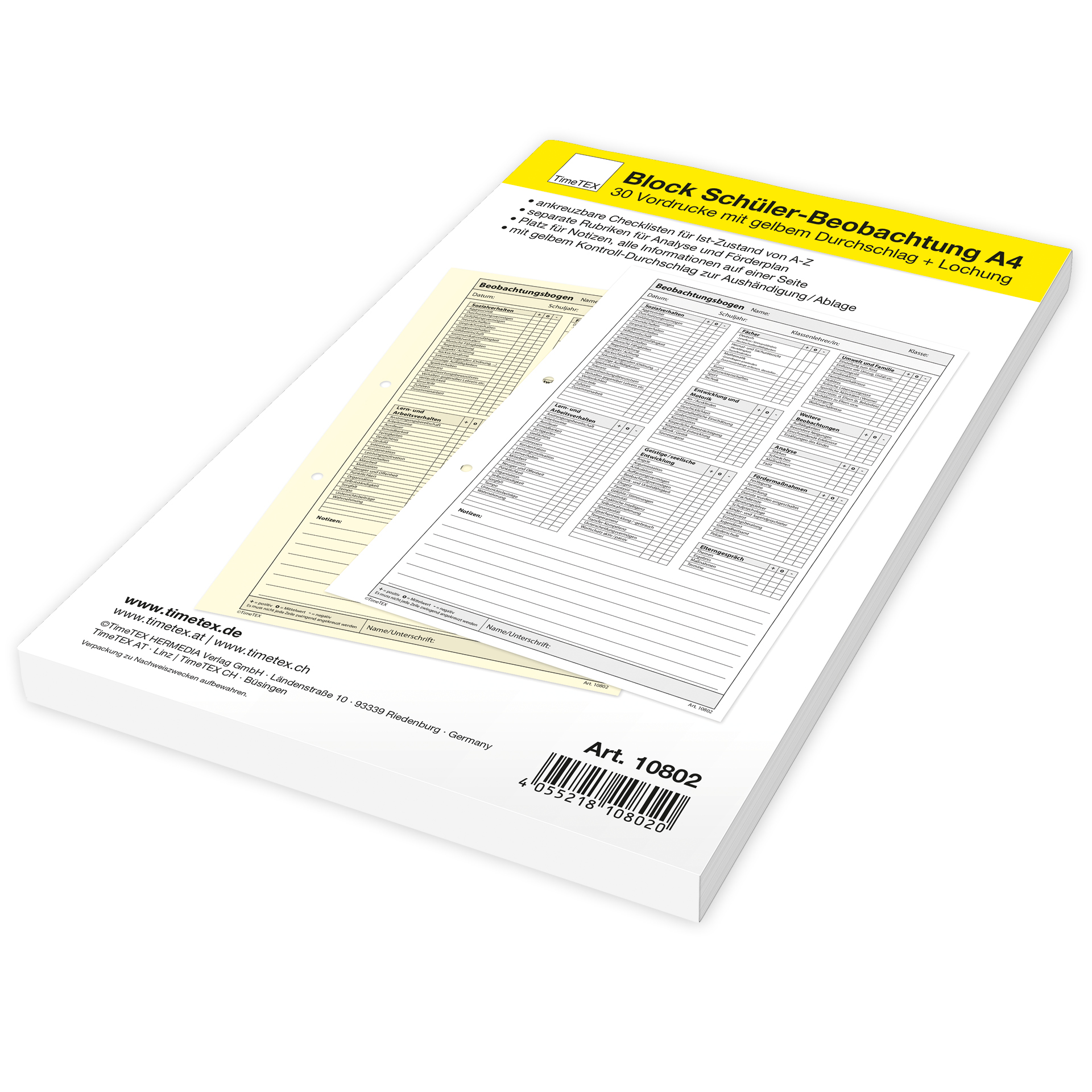 TimeTEX Block Schüler-Beobachtung A4, 30 Blatt mit Durchschlag