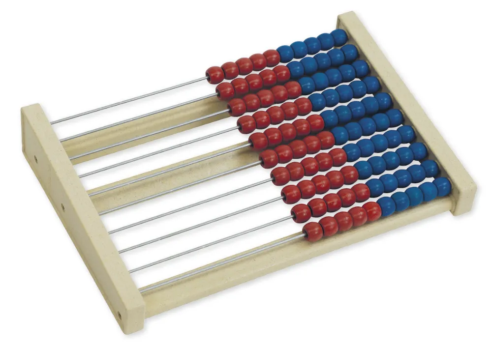 Boulier de calcul bicolore, compter jusqu’à 100, rouge/bleu