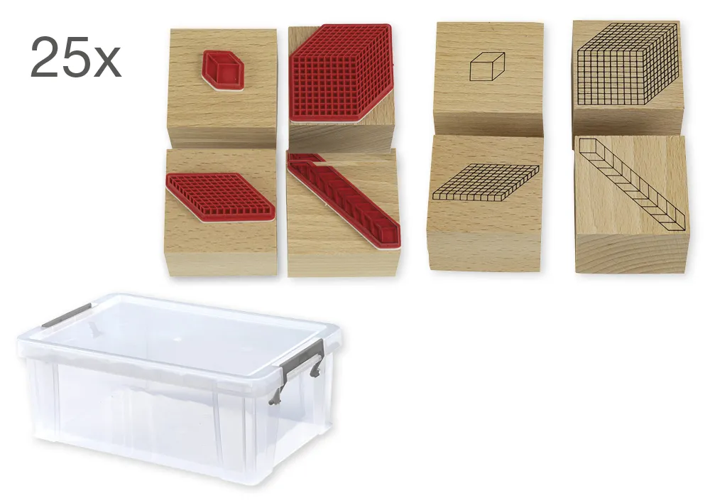 Klassensatz Stempel "Dienes Dezimalsystem" aus Holz, 100-tlg., in Box
