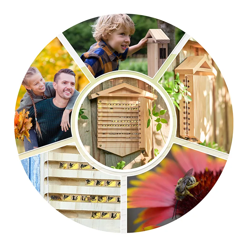 Wildbienen-Hotel mit Beobachtungsmöglichkeit, aus Holz, zum Aufklappen