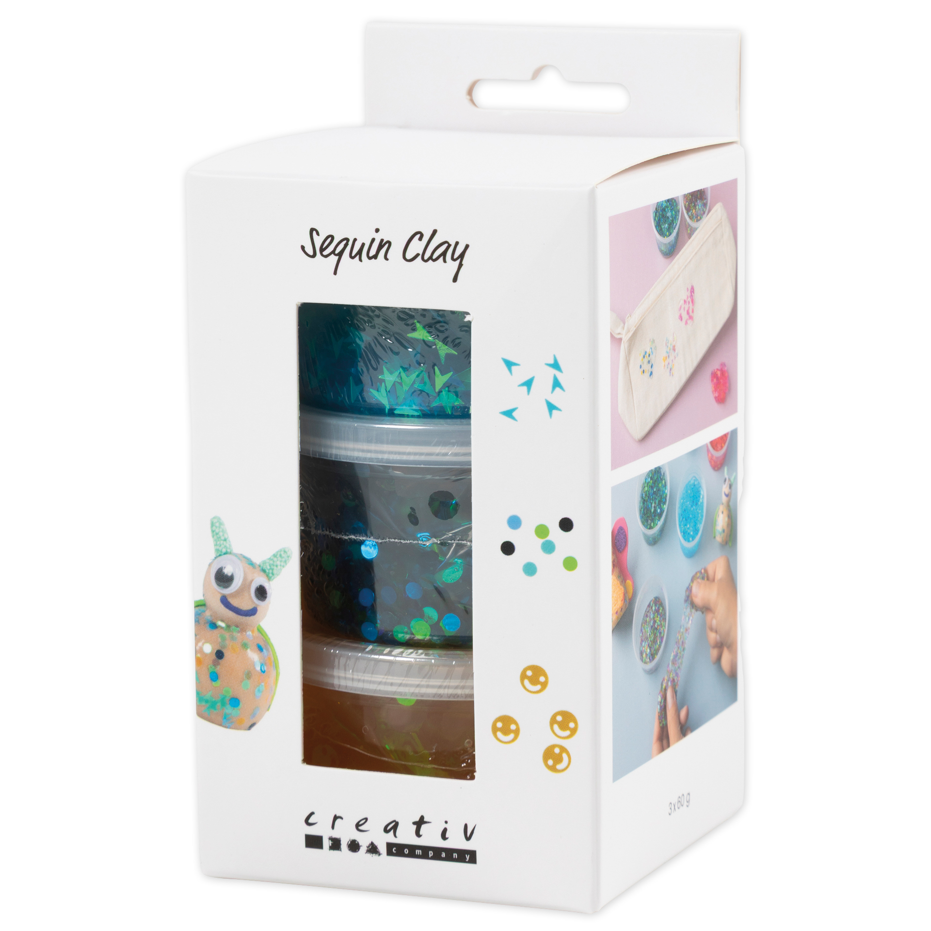 Sequin Clay Modelliermasse, 3x 60 g