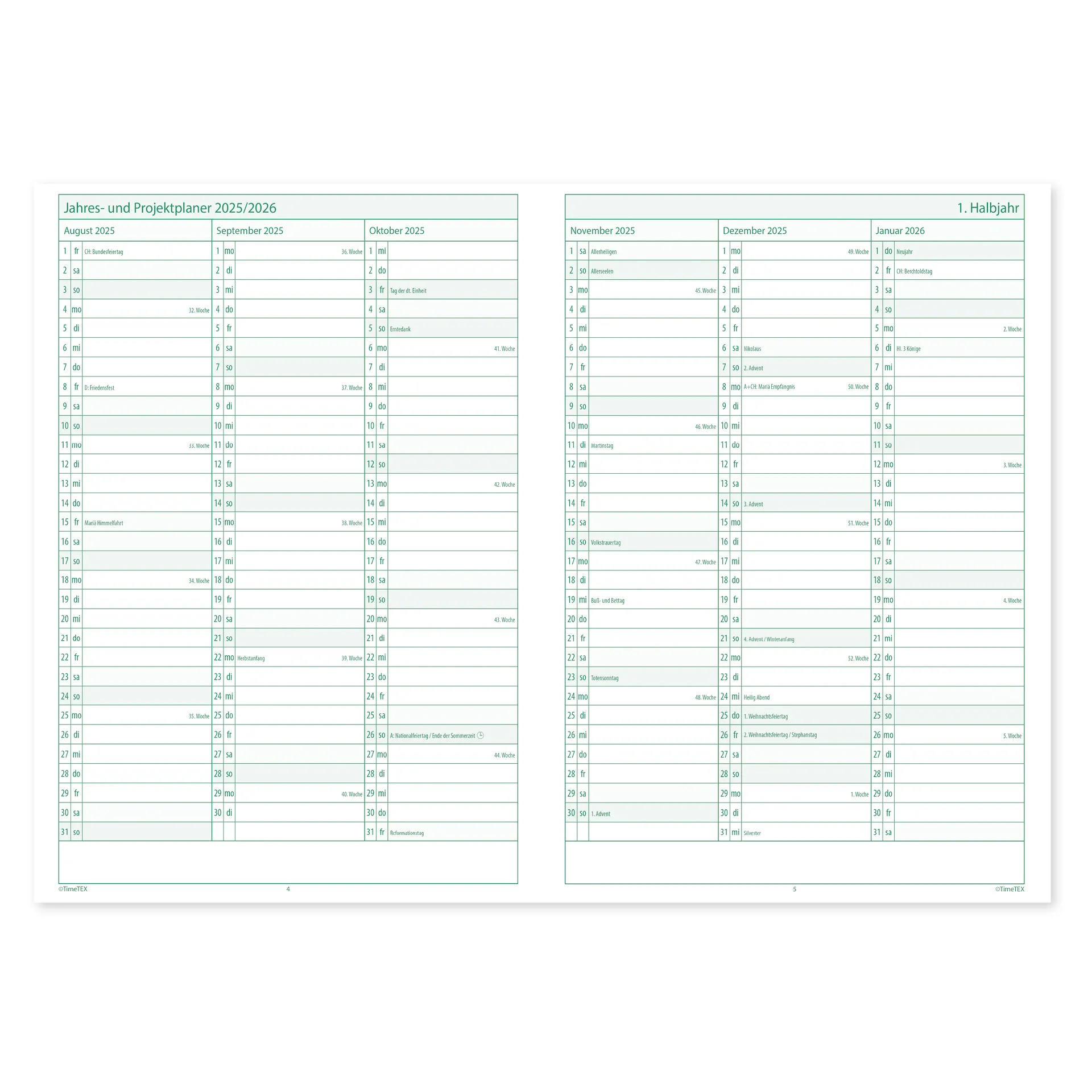 System-Schulplaner-Set 2026/2027 A4, grün, mit Klick-Schutz-Cover