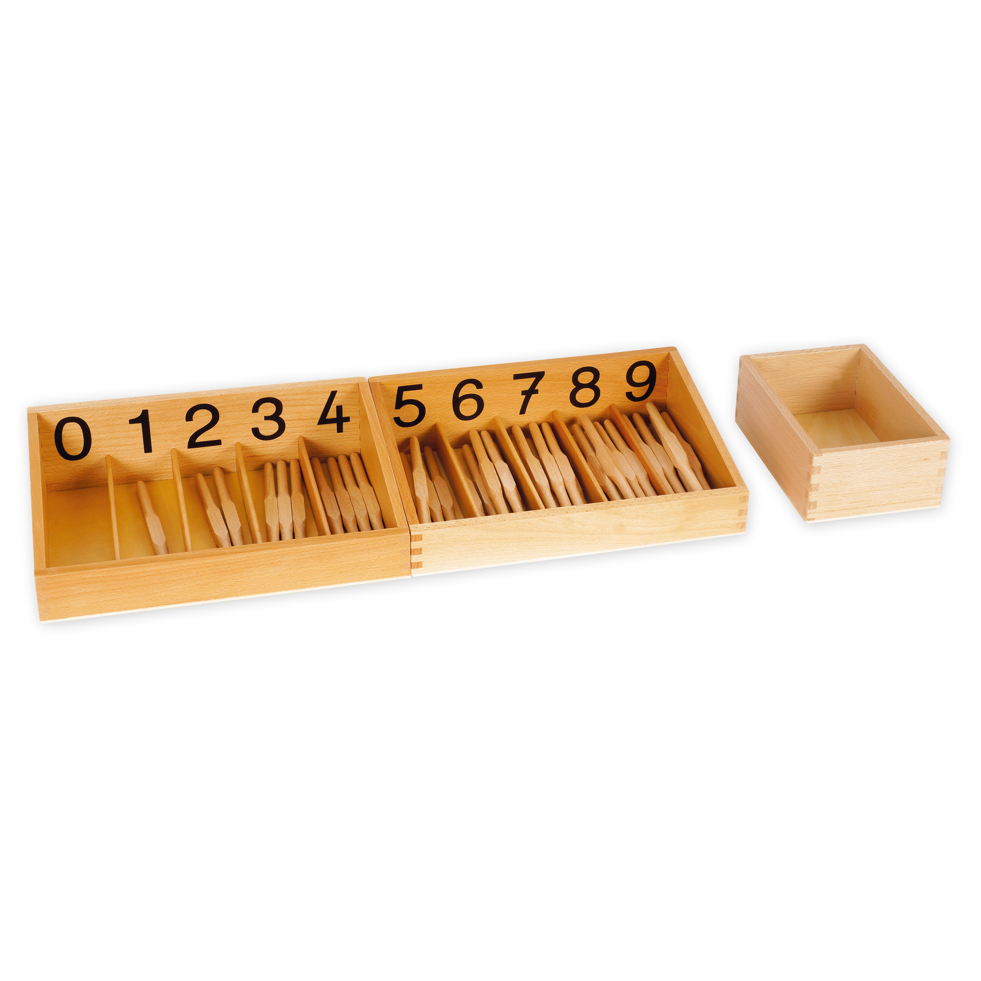 TimeTEX Set Spindelkästen 0-9, Druckschrift, mit Kasten "Montessori Premium"