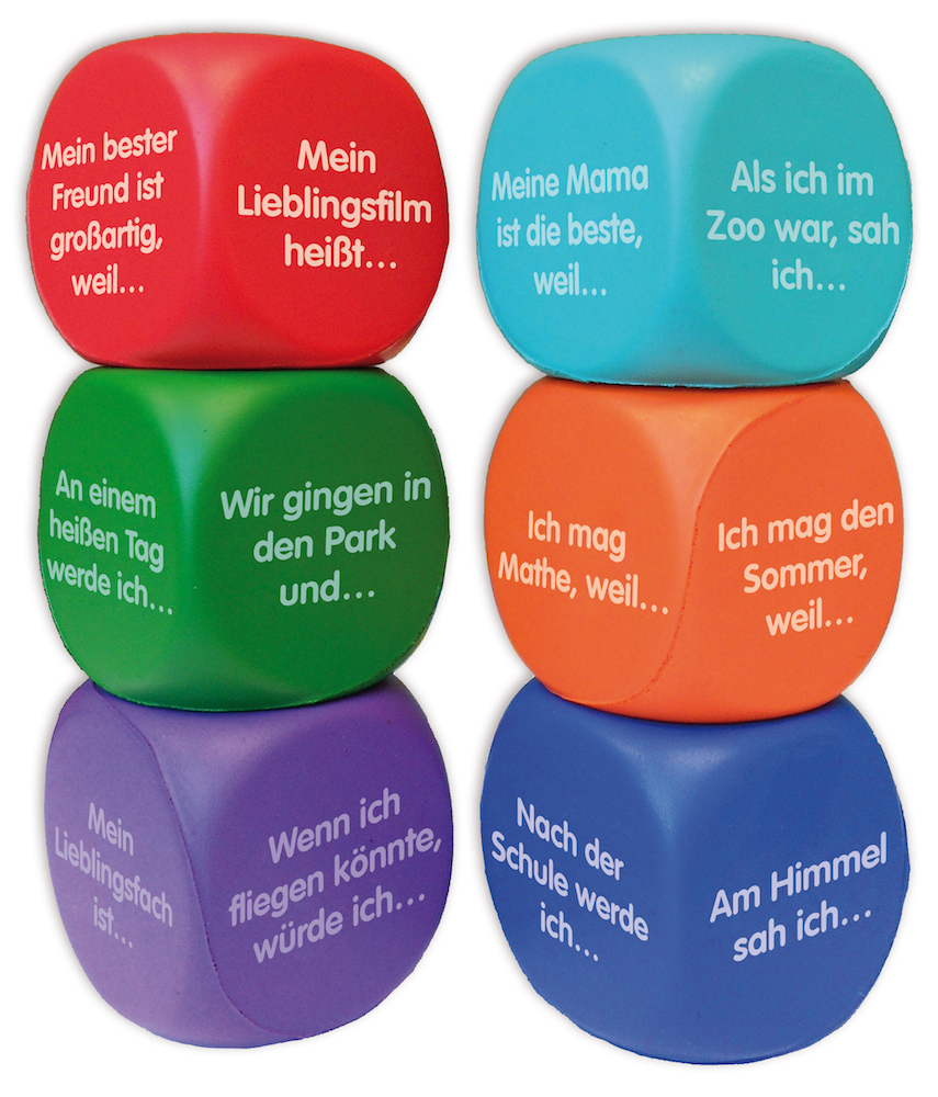 TimeTEX Set Flüster-Würfel 6-tlg. Deutsch "Geschichten", 4 cm