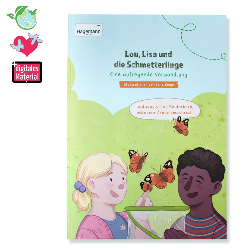Pädagogisches Kinderbuch "Lou, Lisa und die Schmetterlinge – Eine aufregende Verwandlung", 56 Seiten