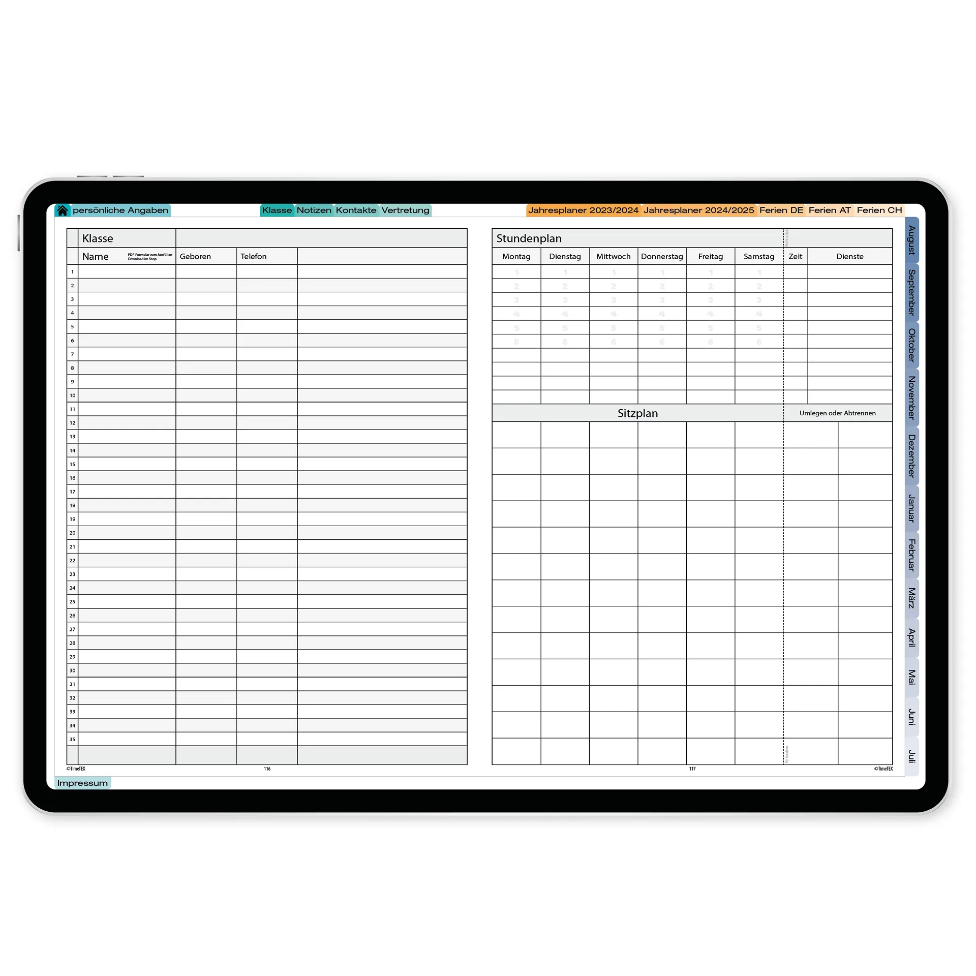 TimeTEX Digitaler Kompakt-Lehrerkalender DigiPlan 2026/2027