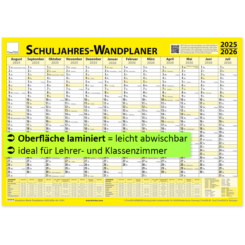 TimeTEX Schuljahres-Wand-/Projektplaner 2025/2026