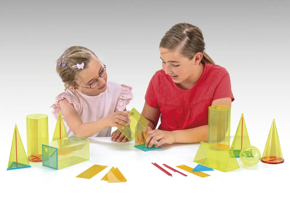 Geometrie-Körpersatz mit Mittelachse und Querschnitt, transparent, 29-tlg.