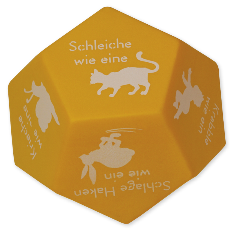 Demo-Flüster-Würfel "Bewegung: Hüpfe wie ein Frosch", ca. 13 cm ø