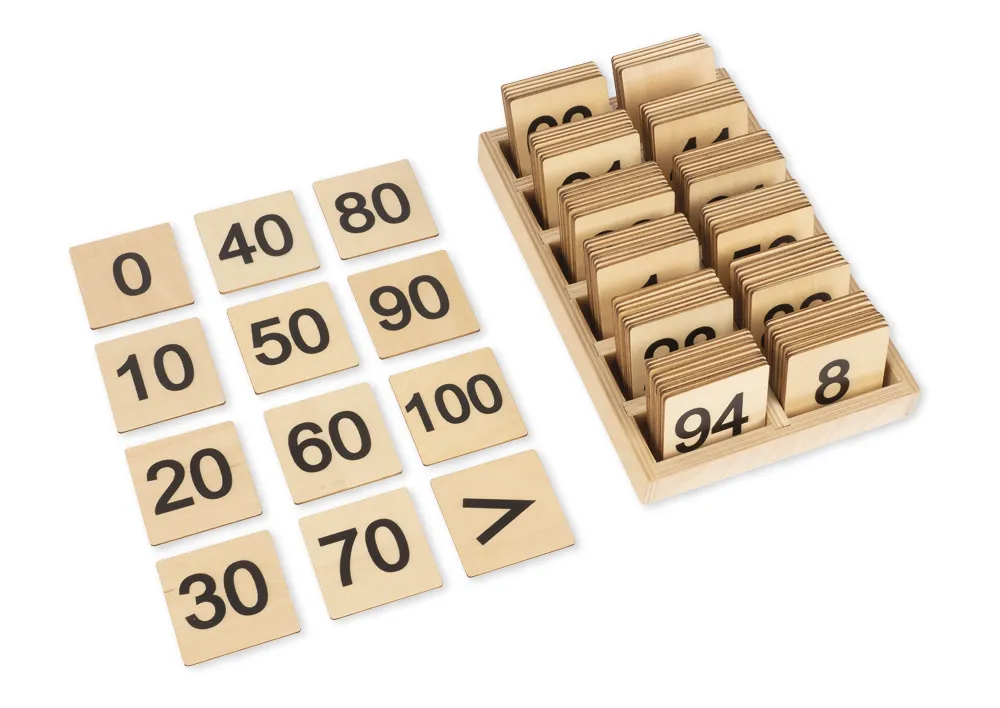 Nummernkarten Zahlenraum bis 100, 108-tlg. mit Holzrahmen