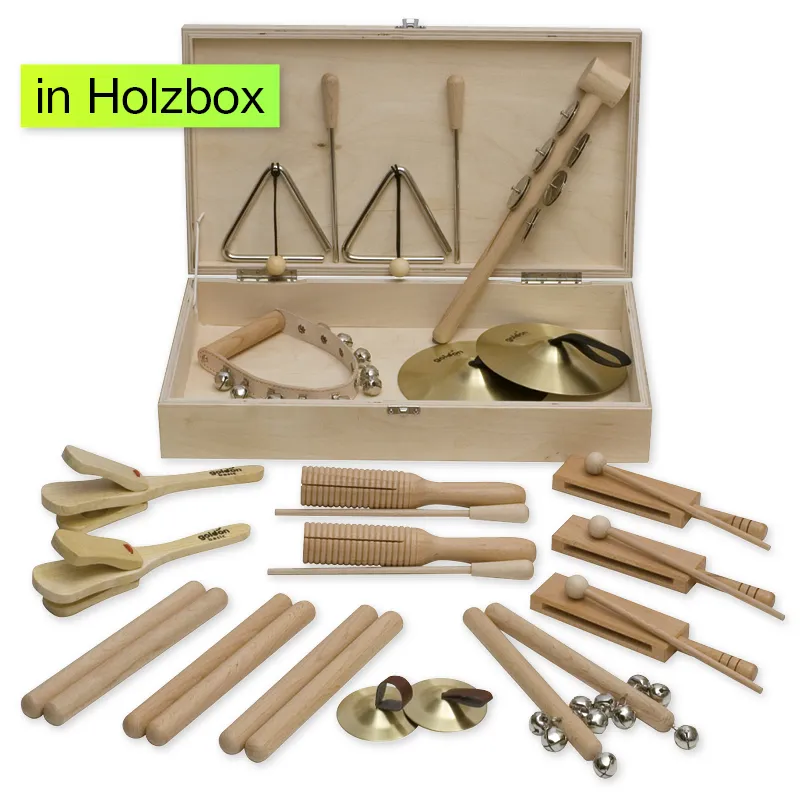 Percussie-set, 18-delig, in houten box
