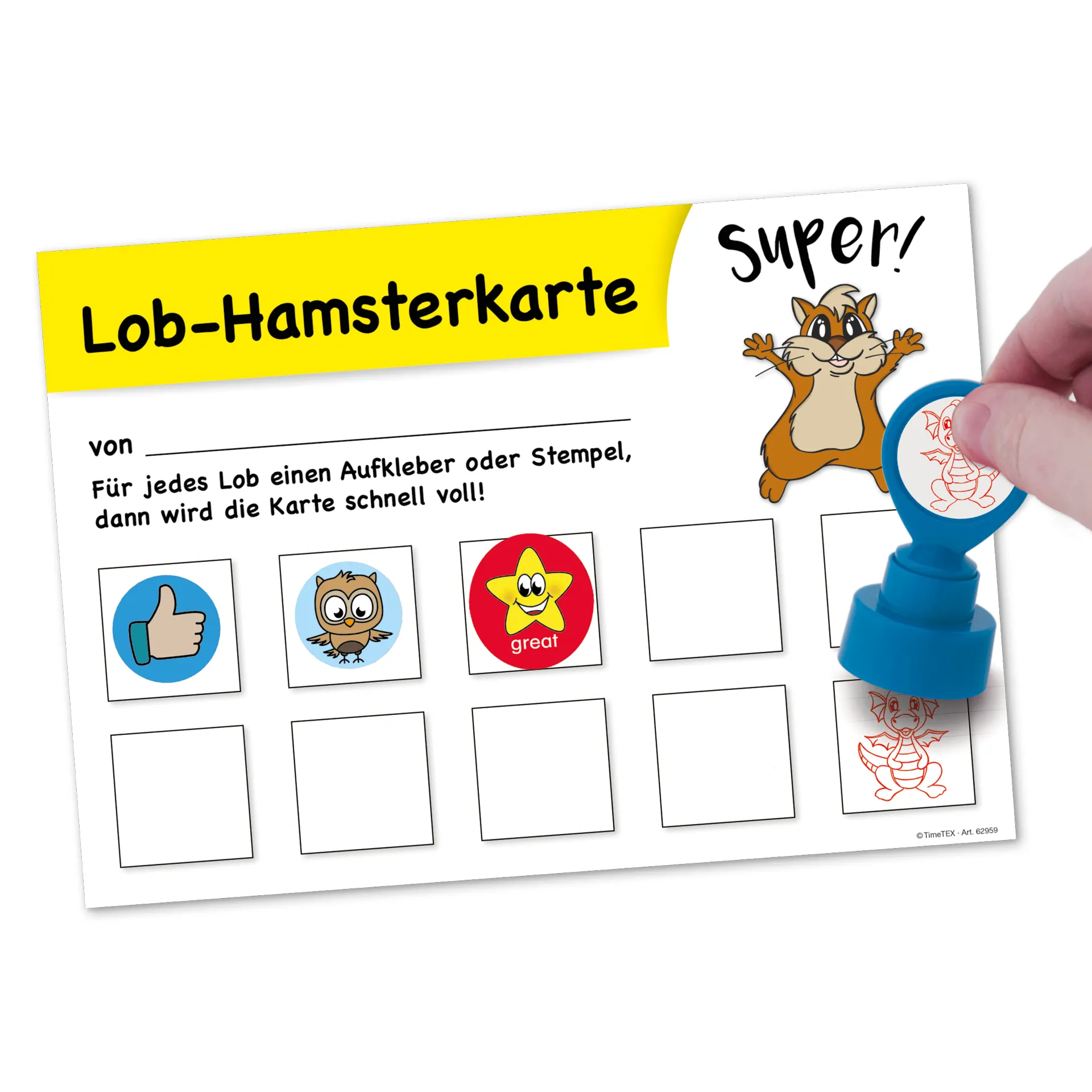 Cartonaș pentru colectat recompense "hamster", cu 10 câmpuri, 25 bucăți 