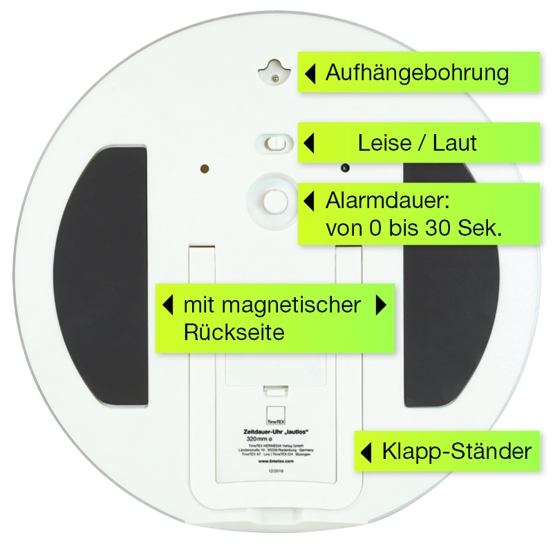 TimeTEX varighedsur "lydløs" XL, 32 cm ø med lyssignalskive